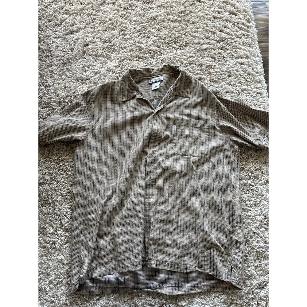 Mens Columbia Sportswear's Beige Plaid Short Sleeve Shirt Size‎ XL